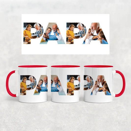 egyedi papás bögre PAPA felirattal 4 fényképpel