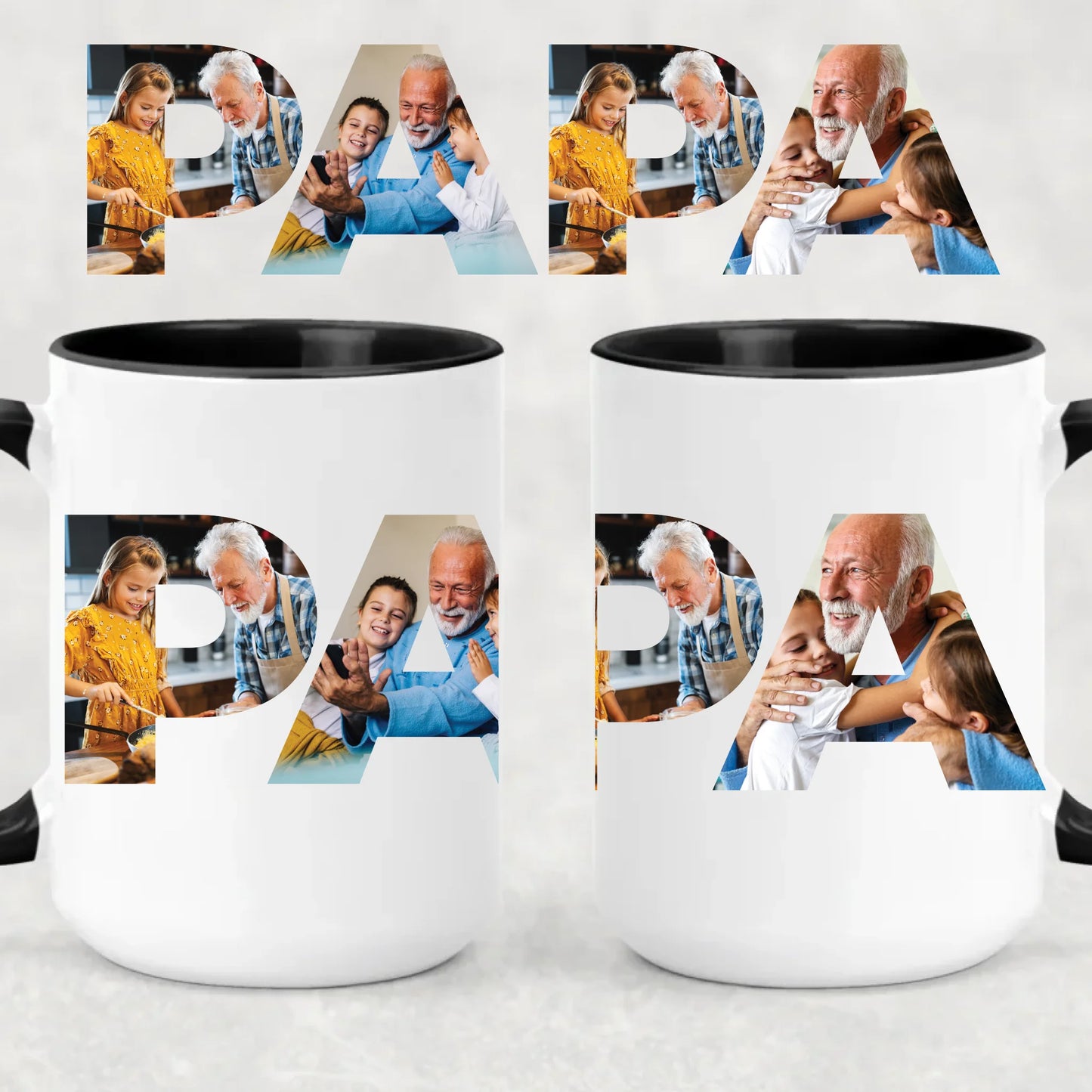 egyedi papás bögre PAPA felirattal 4 fényképpel XL