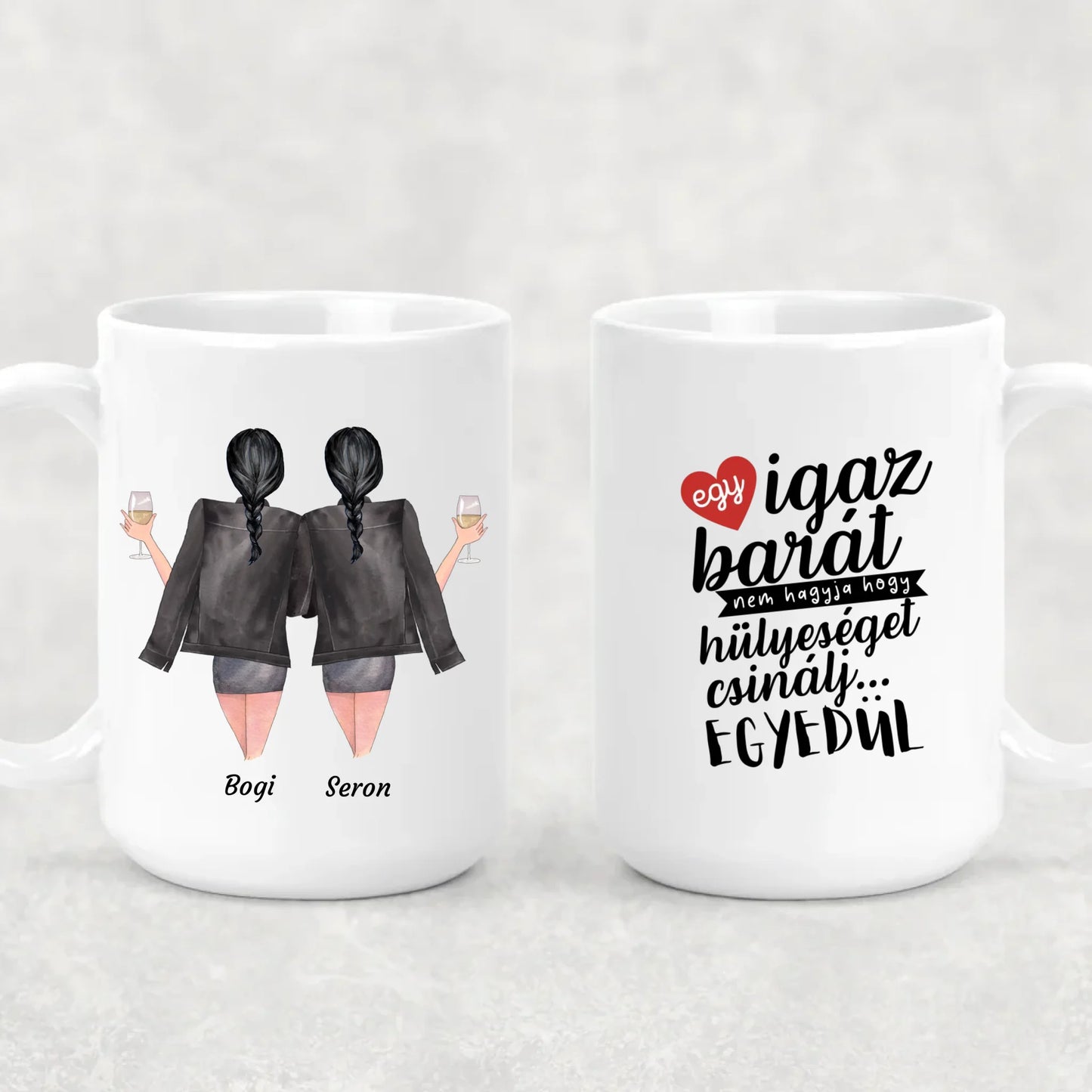 egyedi barátnős szerkeszthető karakteres bögre fehér XL