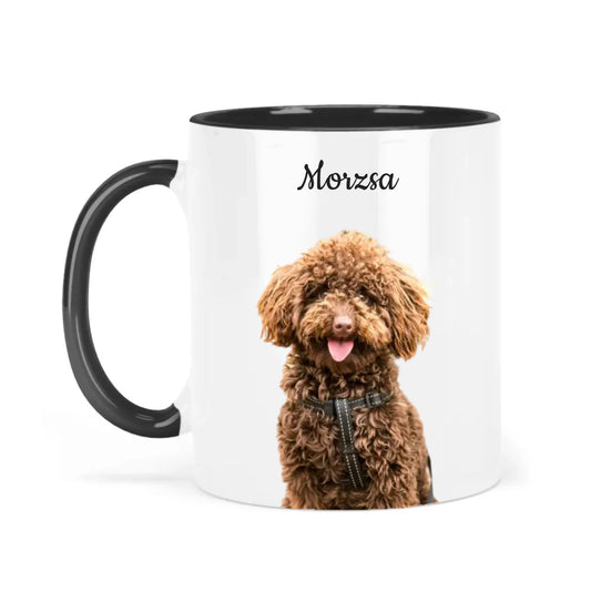 egyedi fényképes kutyás bögre fekete füllel