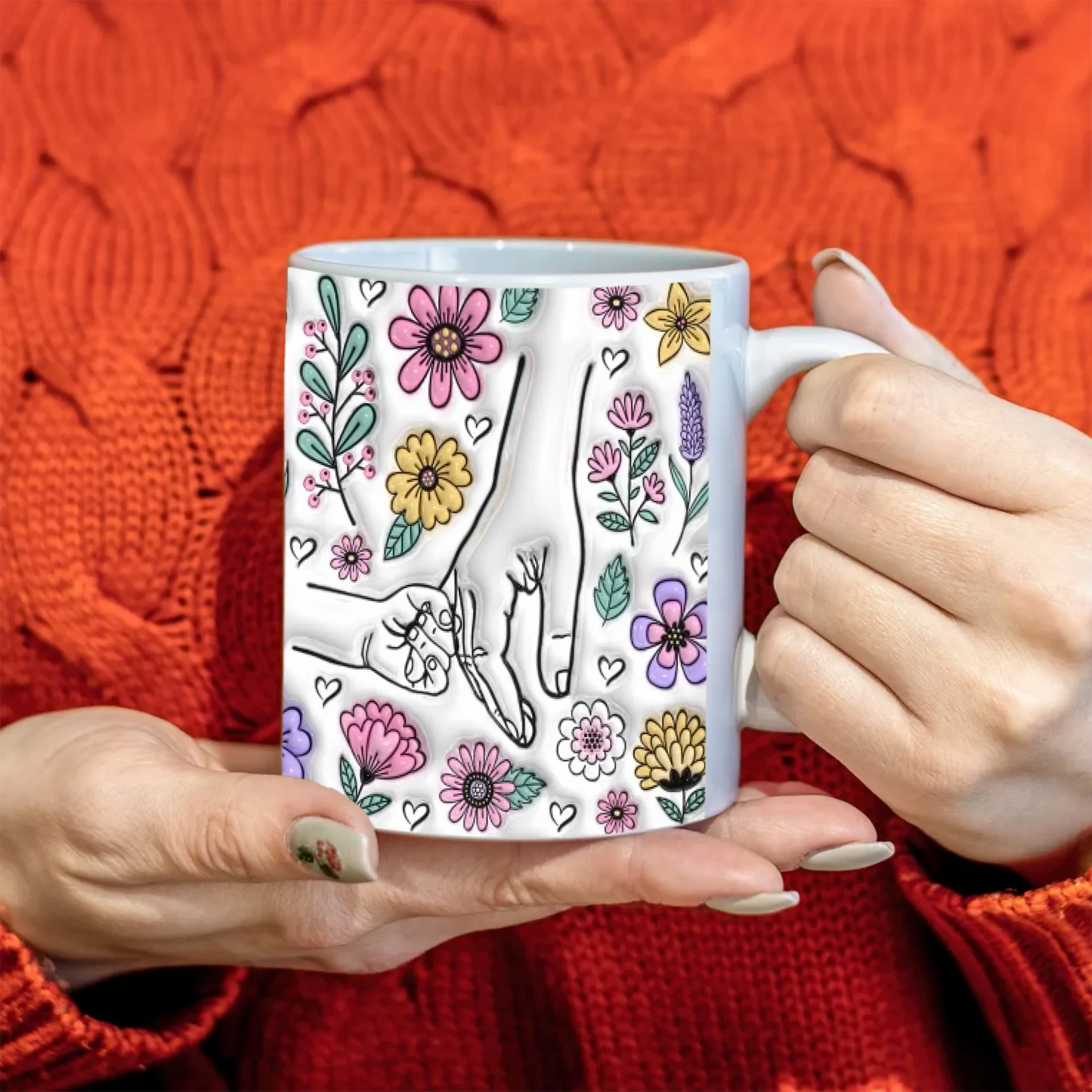 anyáknapi virágos neves bögre 3d hatású