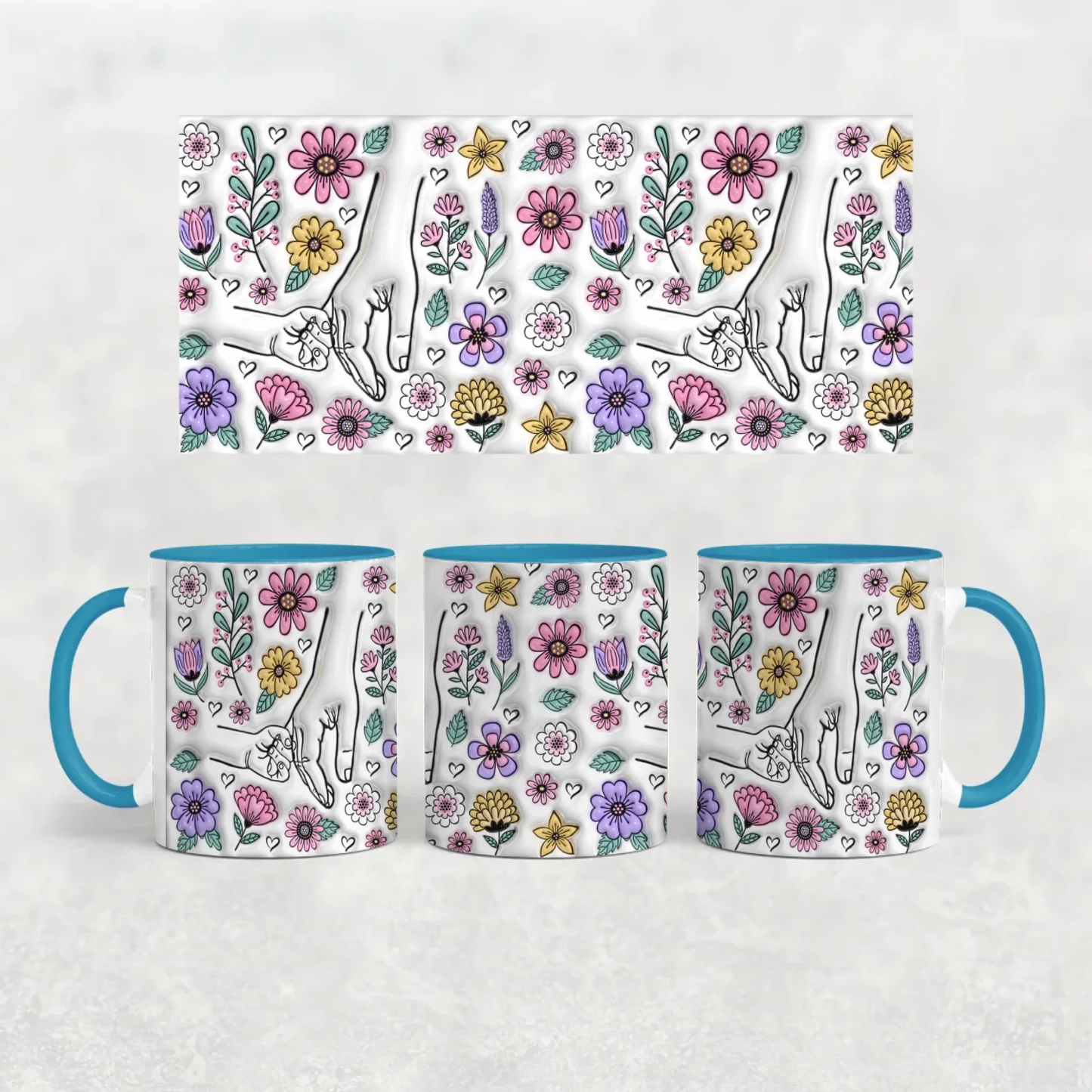 anyáknapi virágos neves bögre 3d hatású kék