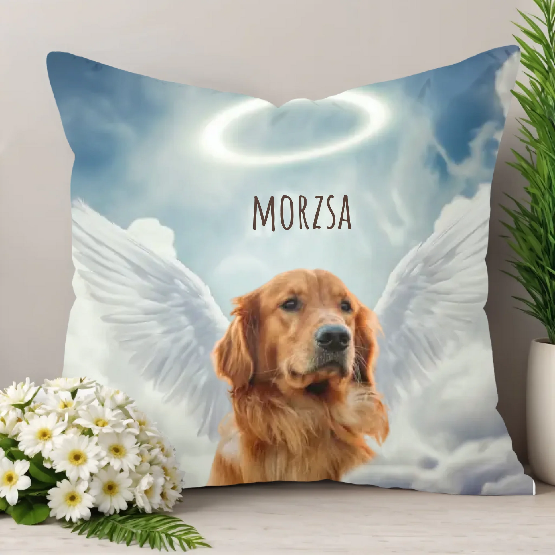 egyedi fényképes kutya emlékpárna mennyország