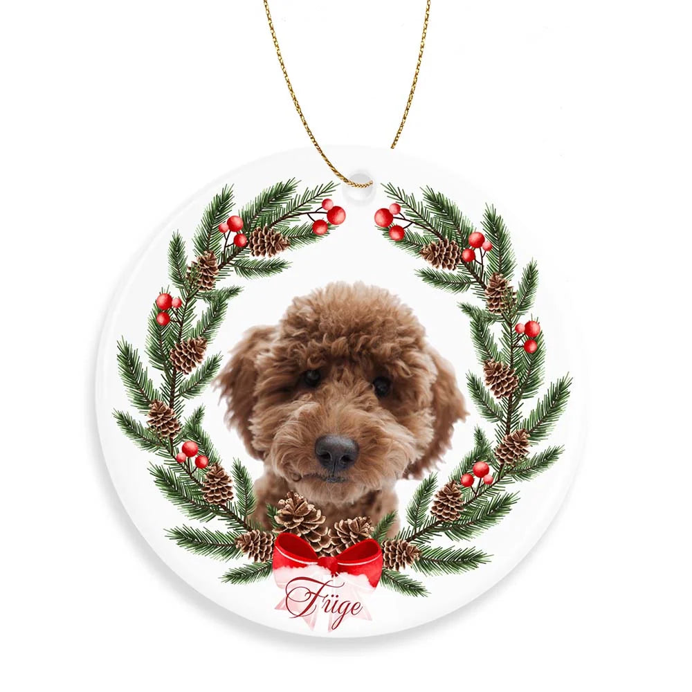 Egyedi Fényképes Kutyás Karácsonyfadísz - Kör Alakú