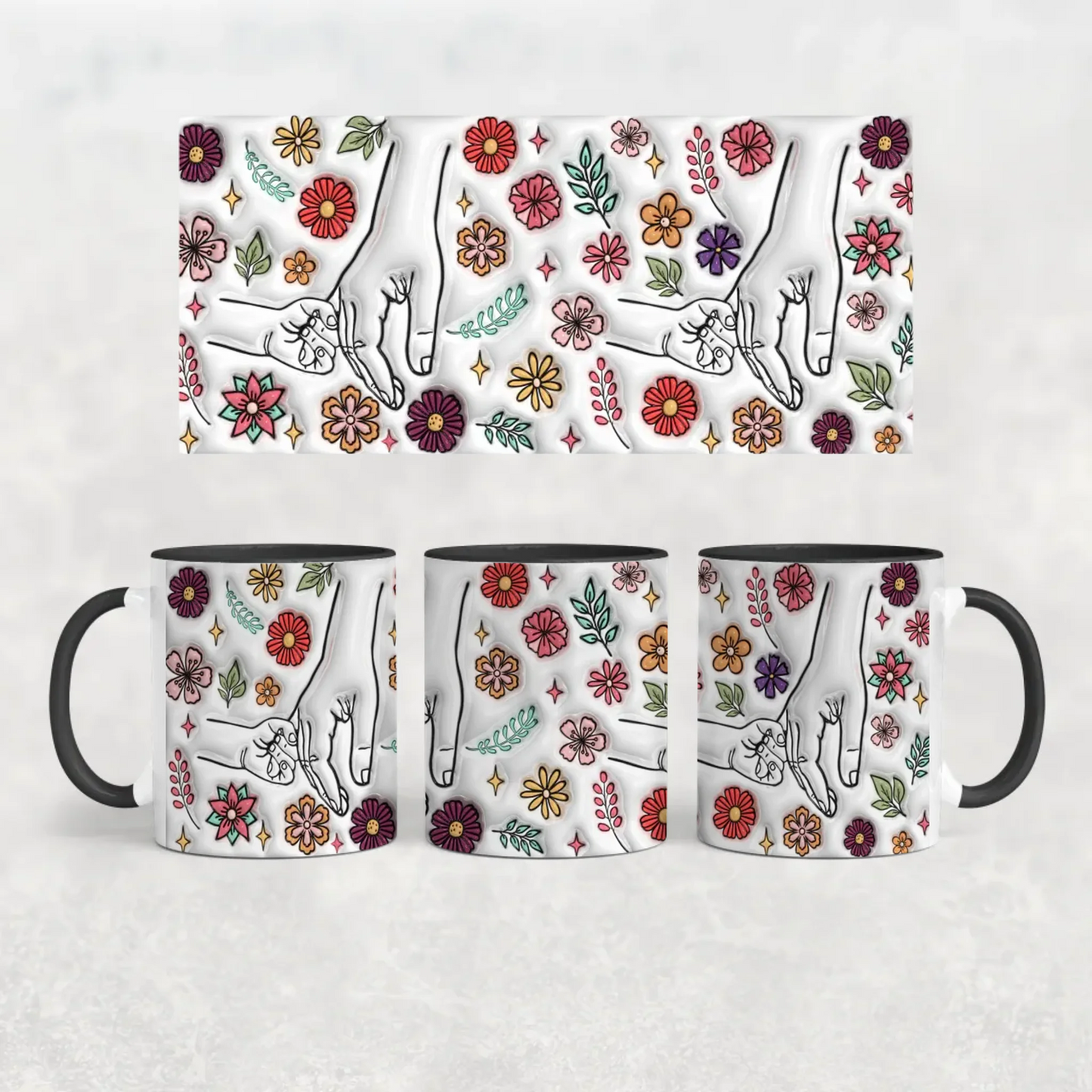 anyáknapi virágos neves bögre 3d hatású fekete