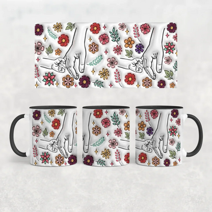 anyáknapi virágos neves bögre 3d hatású fekete