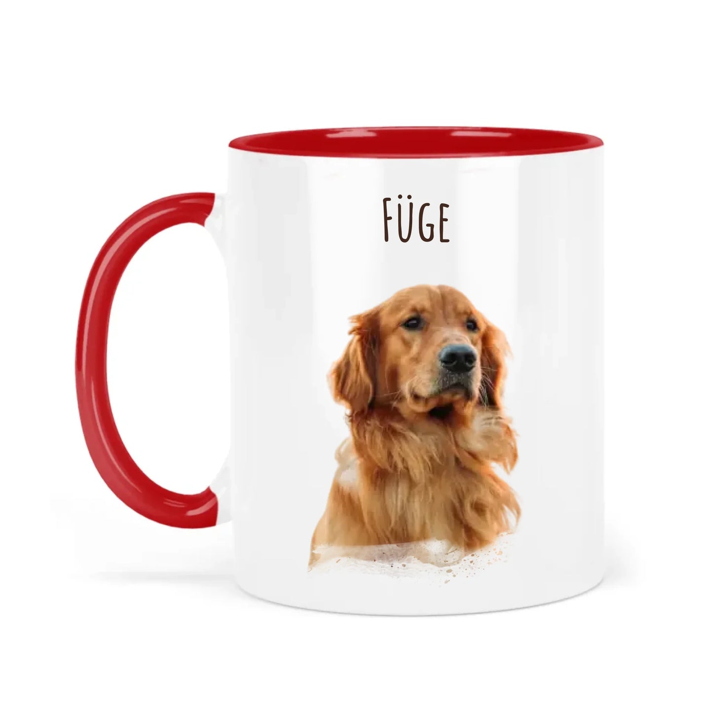 egyedi fényképes kutyás bögre névvel piros