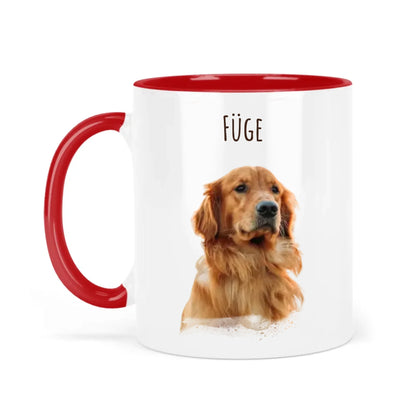 egyedi fényképes kutyás bögre névvel piros