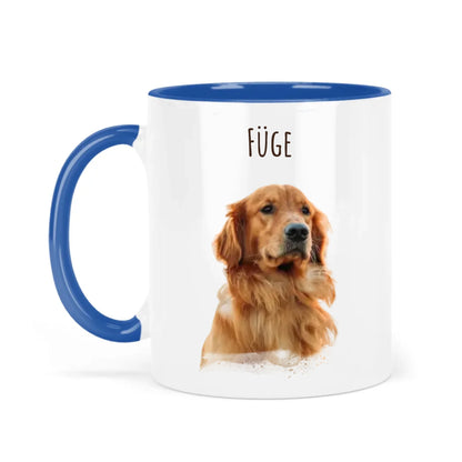 egyedi fényképes kutyás bögre névvel kék