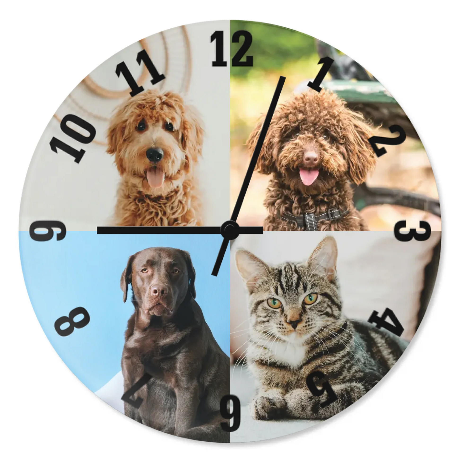 egyedi fényképes üveg falióra négy fényképpel