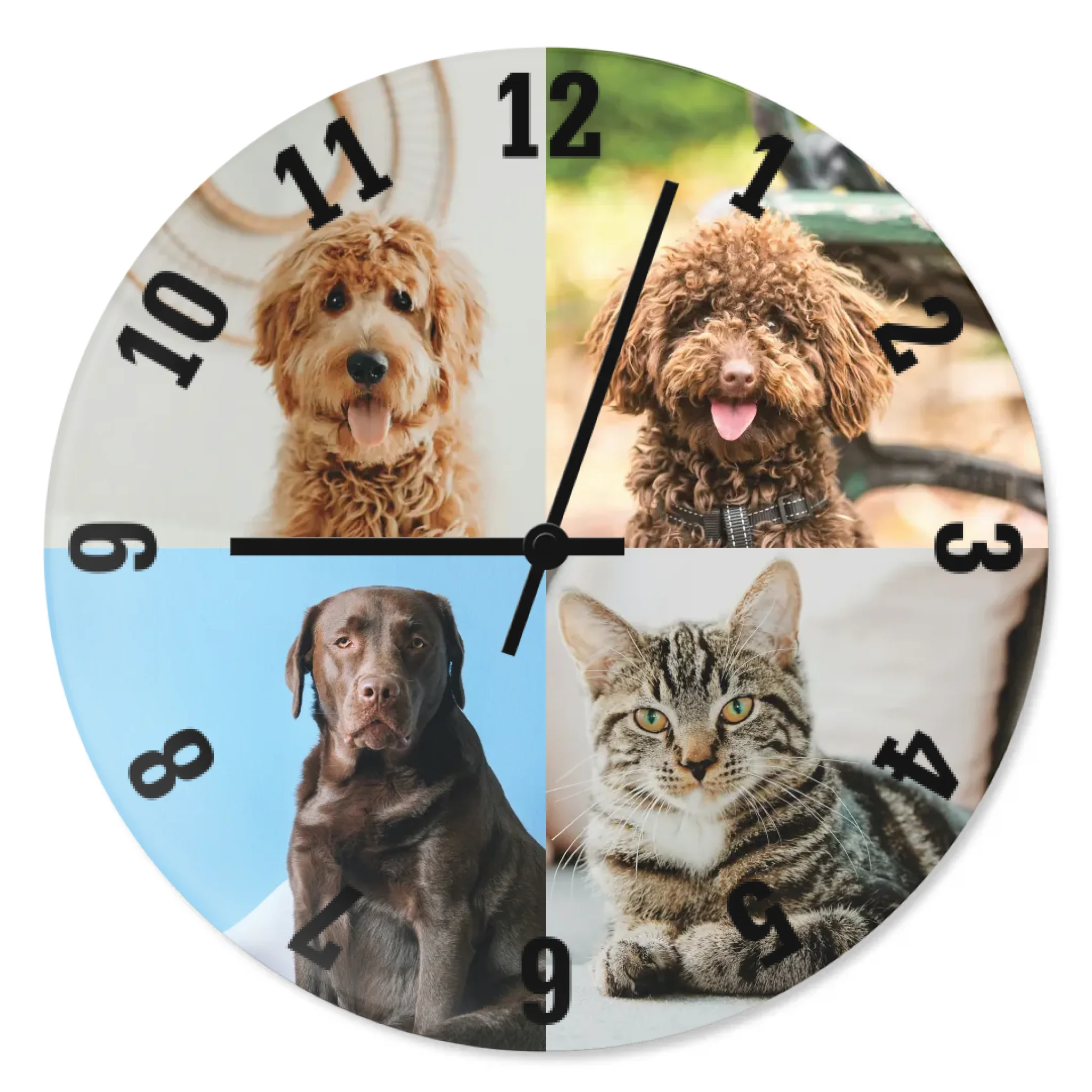 egyedi fényképes üveg falióra négy fényképpel