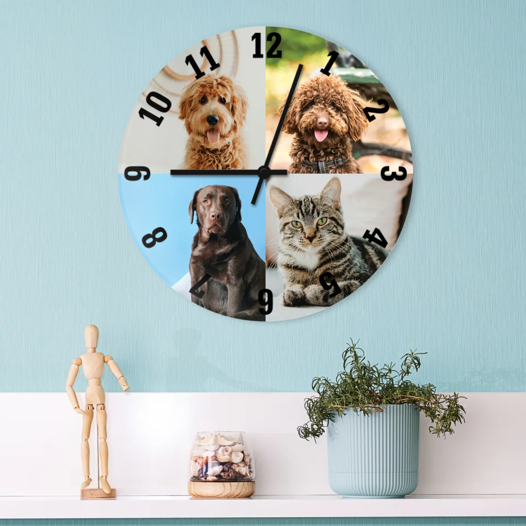 egyedi fényképes üveg falióra négy fényképpel