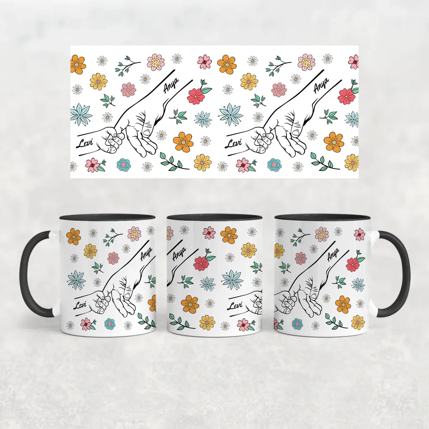 egyedi virágos ajándék bögre anyáknak fekete