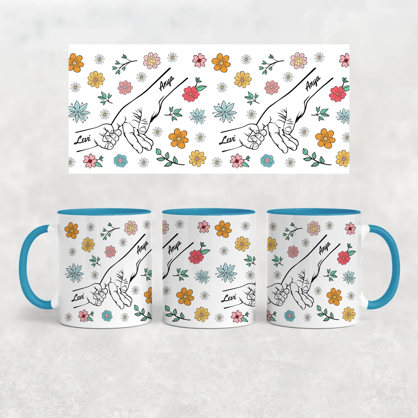 egyedi virágos ajándék bögre anyáknak kék