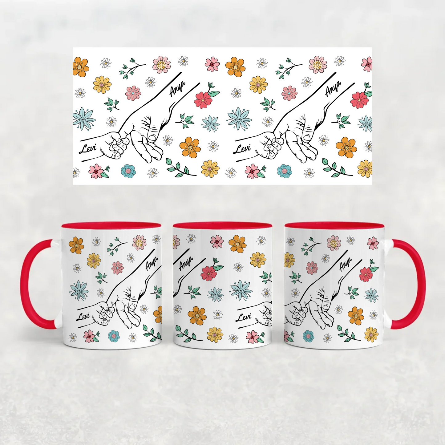 egyedi virágos ajándék bögre anyáknak piros