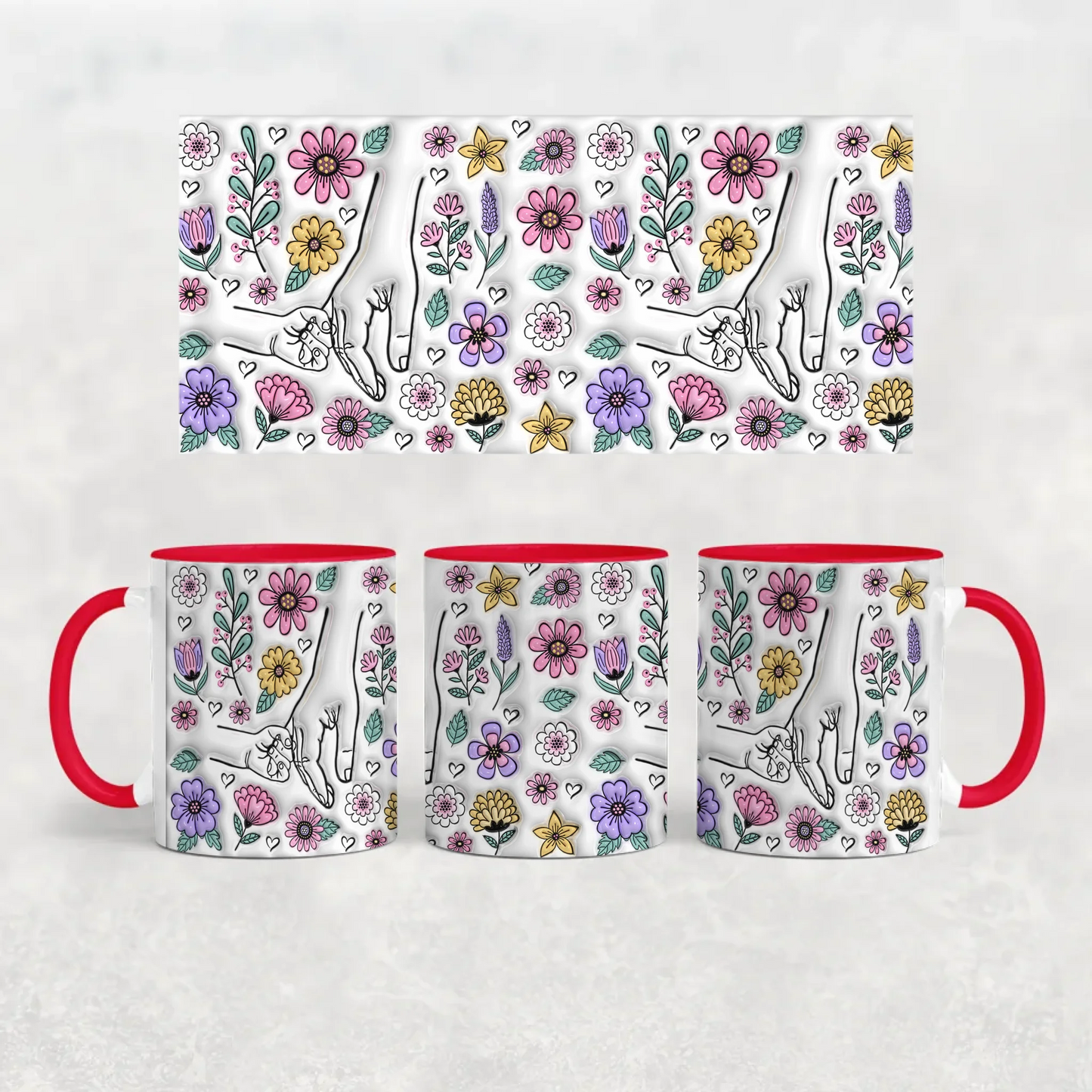 anyáknapi virágos neves bögre 3d hatású piros