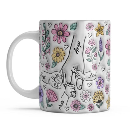 Virágos 3D Hatású Egyedi Bögre Akár Hat Gyerek Nevével