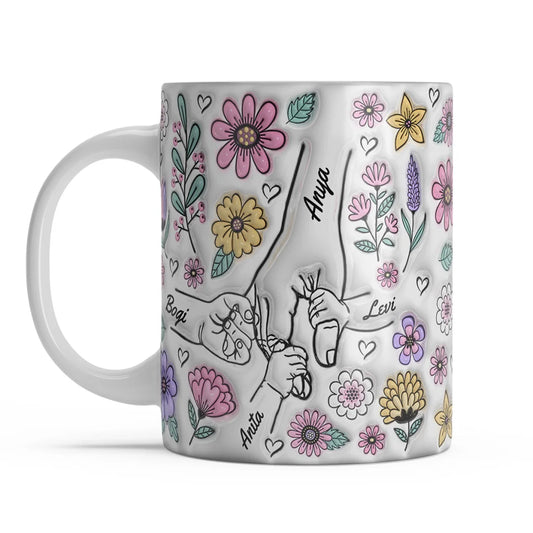 Virágos 3D Hatású Egyedi Bögre Akár Hat Gyerek Nevével