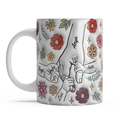 Virágos 3D Hatású Személyre Szabható Bögre Akár Hat Gyerek Nevével