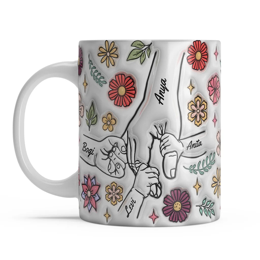 Virágos 3D Hatású Személyre Szabható Bögre Akár Hat Gyerek Nevével