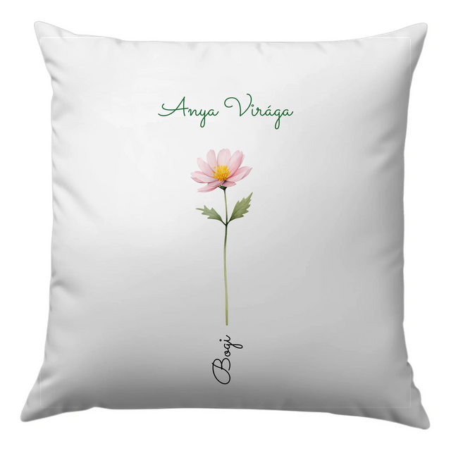 40x40 cm-es egyedi szerkeszthető virágos anyák napi párna neves