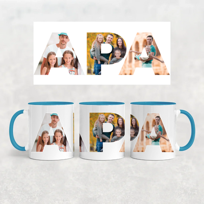 egyedi apás bögre APA felirattal 3 fényképpel