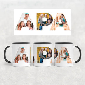 egyedi apás bögre APA felirattal 3 fényképpel fekete füllel
