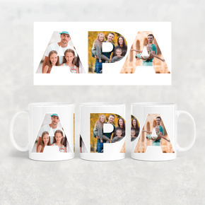 egyedi apás bögre APA felirattal 3 fényképpel fehér