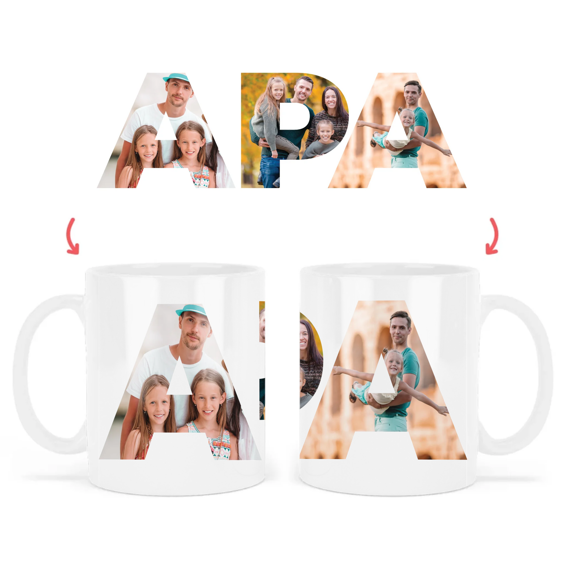 egyedi apás bögre APA felirattal 3 fényképpel