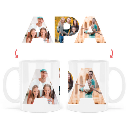 egyedi apás bögre APA felirattal 3 fényképpel