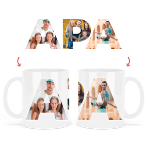 egyedi apás bögre APA felirattal 3 fényképpel