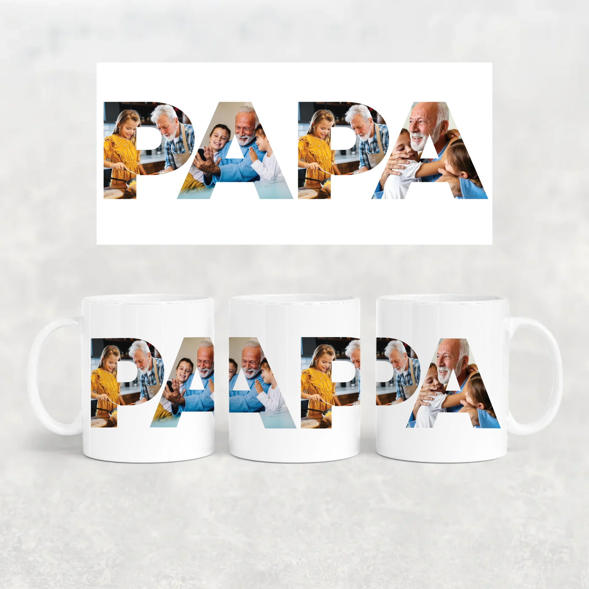 egyedi papás bögre PAPA felirattal 4 fényképpel