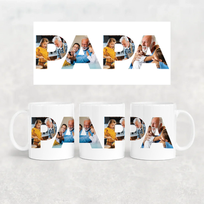 egyedi papás bögre PAPA felirattal 4 fényképpel