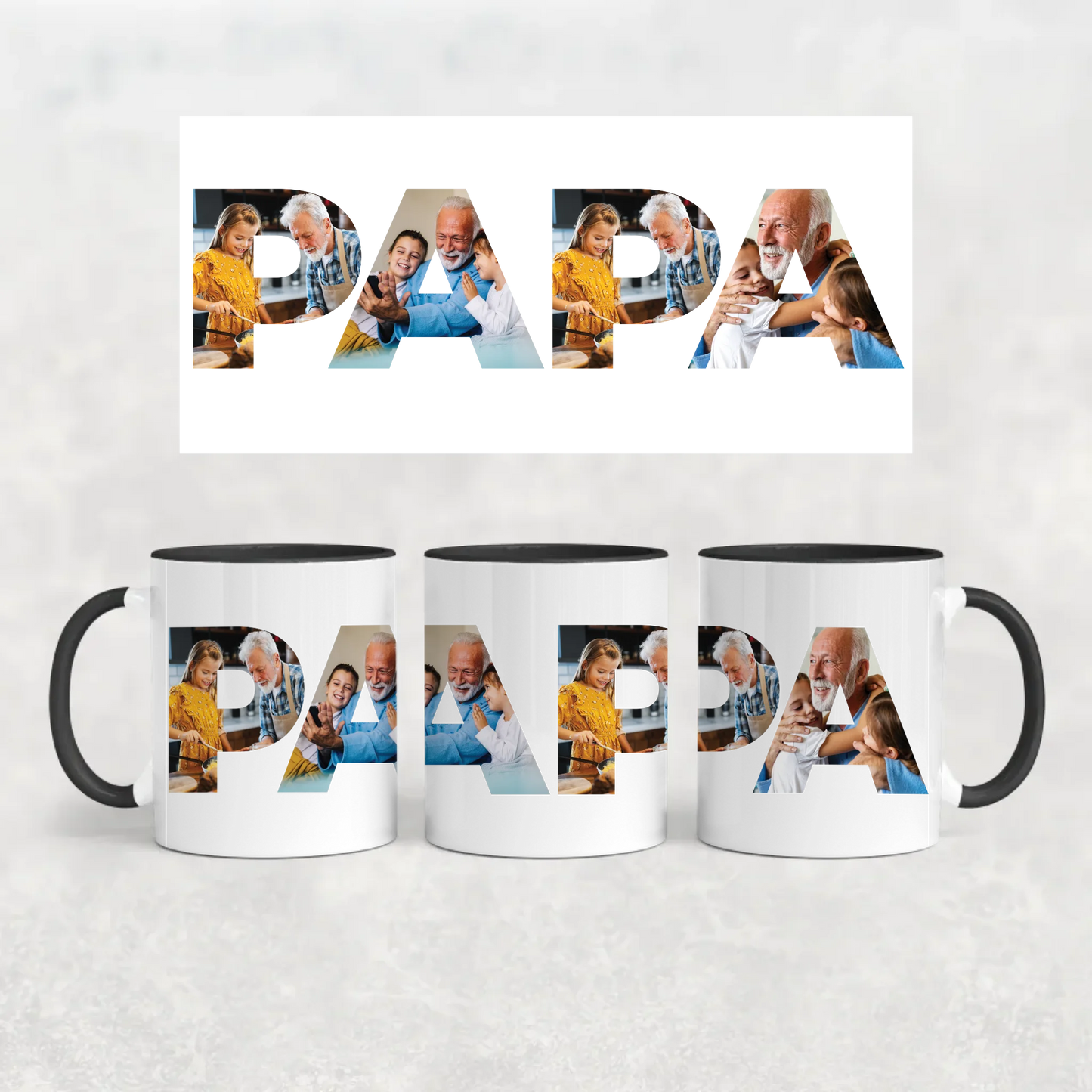egyedi papás bögre PAPA felirattal 4 fényképpel