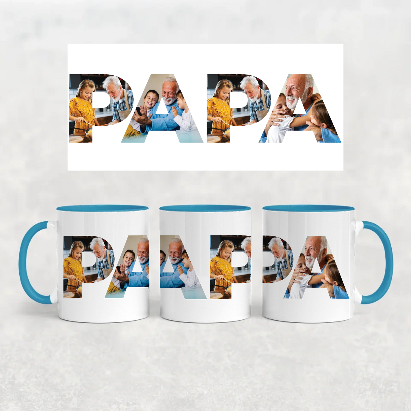 egyedi papás bögre PAPA felirattal 4 fényképpel