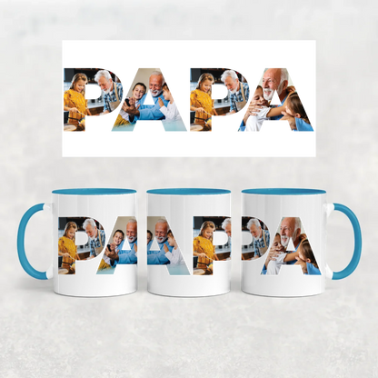 egyedi papás bögre PAPA felirattal 4 fényképpel