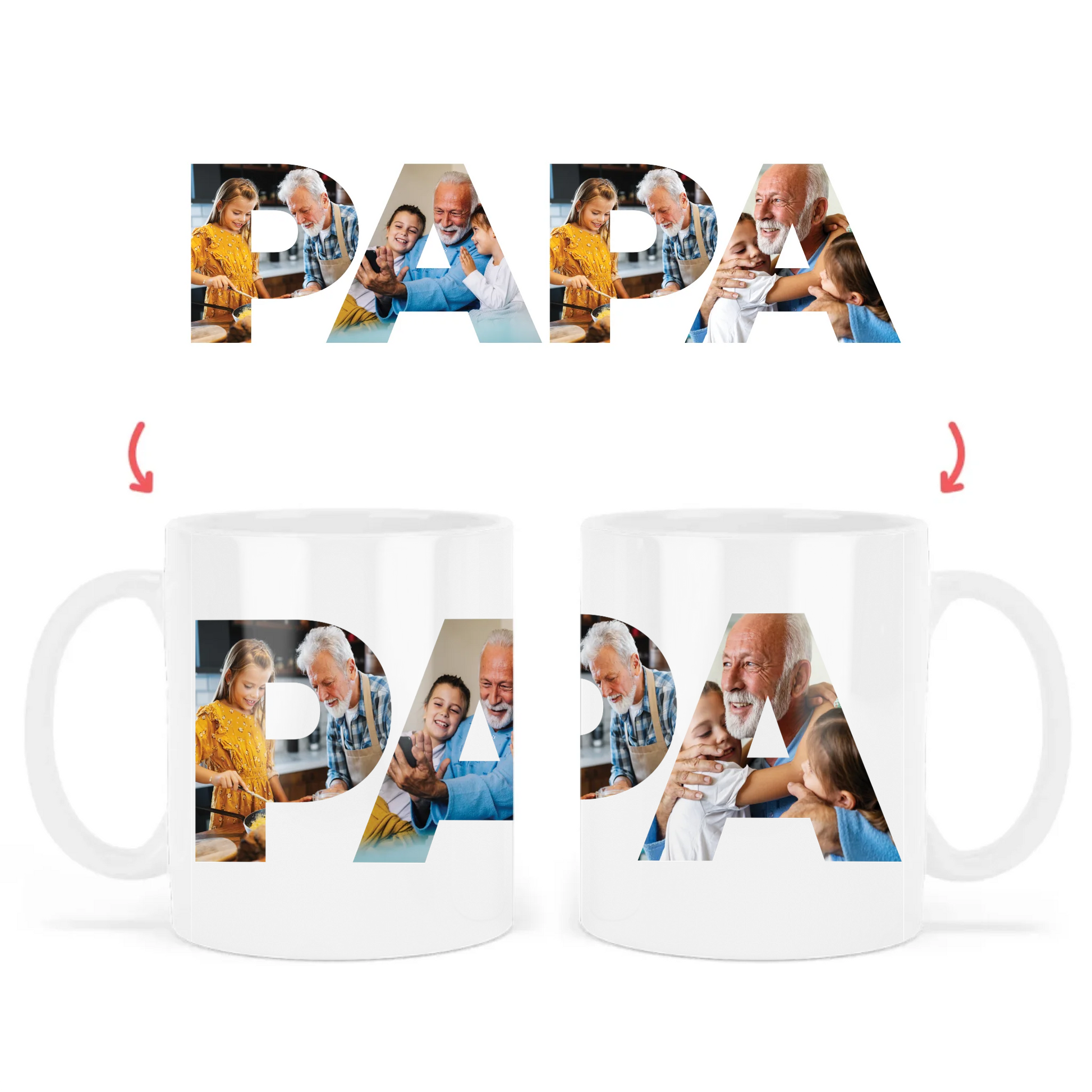 egyedi papás bögre PAPA felirattal 4 fényképpel