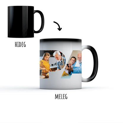 egyedi papás bögre PAPA felirattal 4 fényképpel színváltó