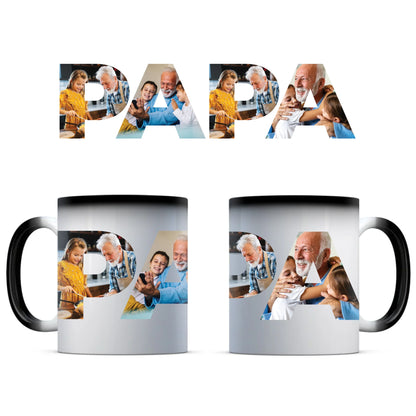 egyedi papás bögre PAPA felirattal 4 fényképpel színváltó