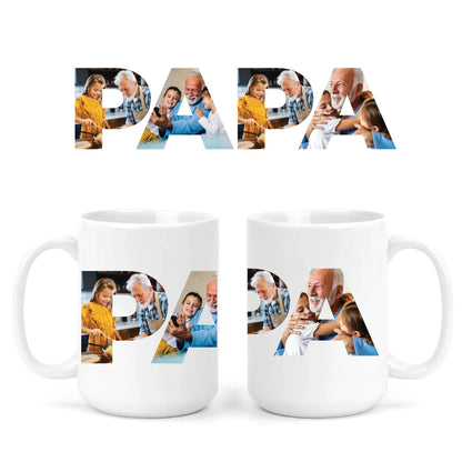 egyedi papás bögre PAPA felirattal 4 fényképpel XL