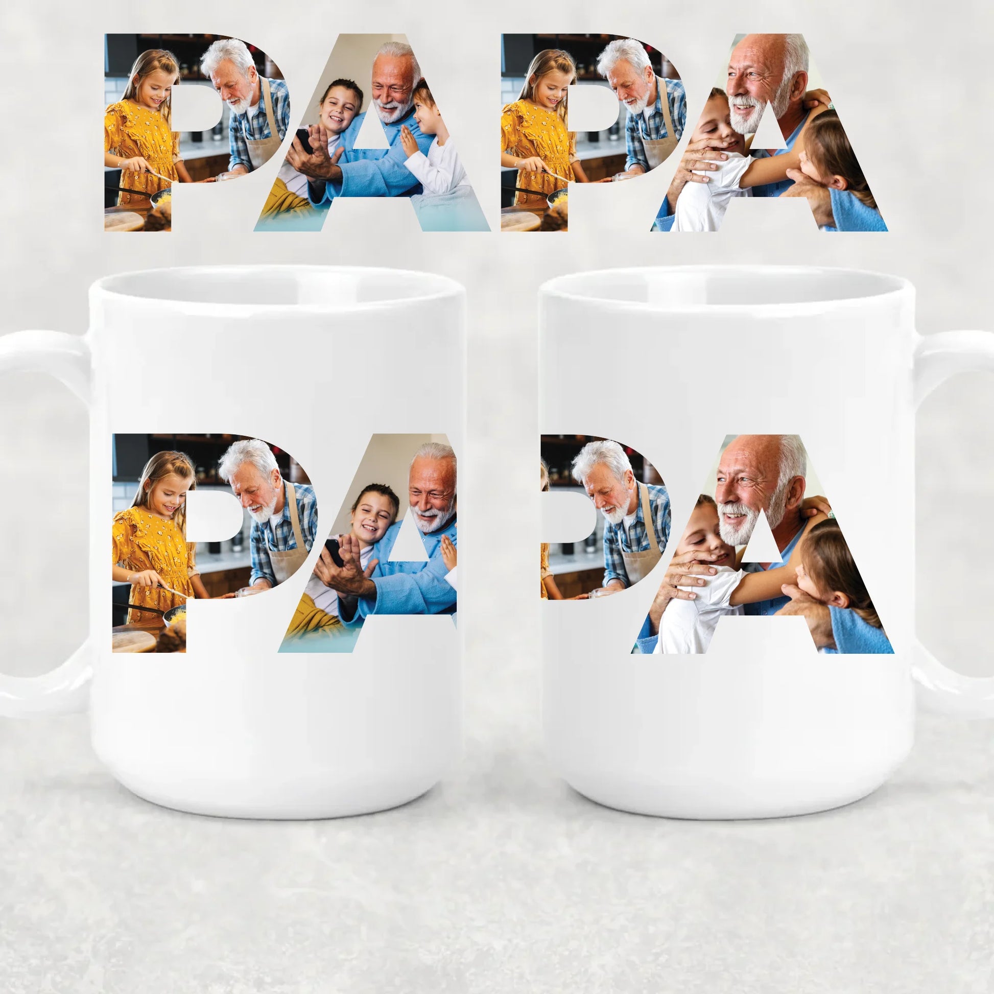 egyedi papás bögre PAPA felirattal 4 fényképpel XL
