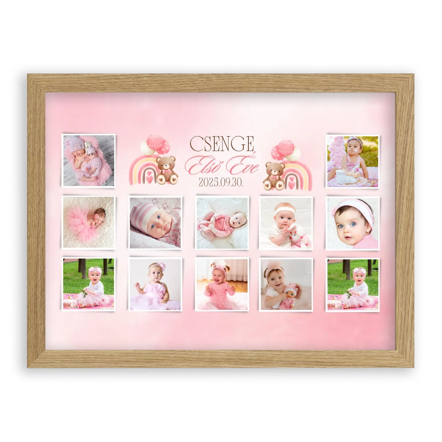 első-évem-falikép-fotókollázs-babáknak-ajándék-első-születésnapra-kislánynak