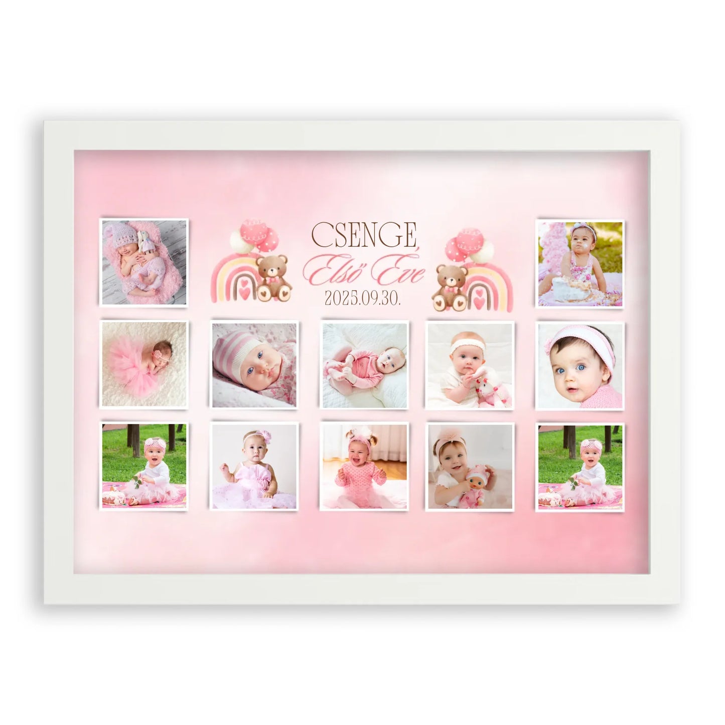 első-évem-falikép-fotókollázs-babáknak-ajándék-első-születésnapra-kislánynak