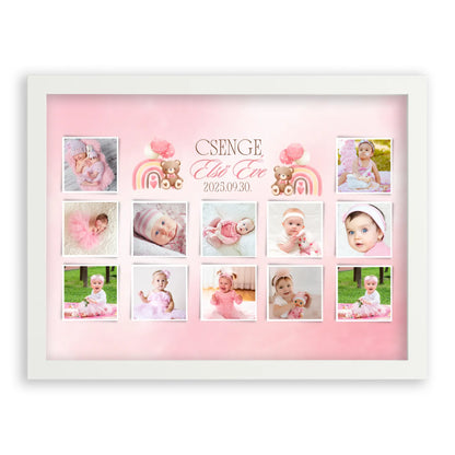 első-évem-falikép-fotókollázs-babáknak-ajándék-első-születésnapra-kislánynak