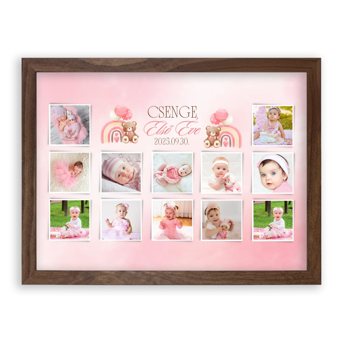 első-évem-falikép-fotókollázs-babáknak-ajándék-első-születésnapra-kislánynak