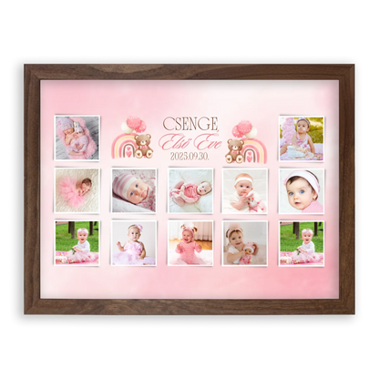 első-évem-falikép-fotókollázs-babáknak-ajándék-első-születésnapra-kislánynak