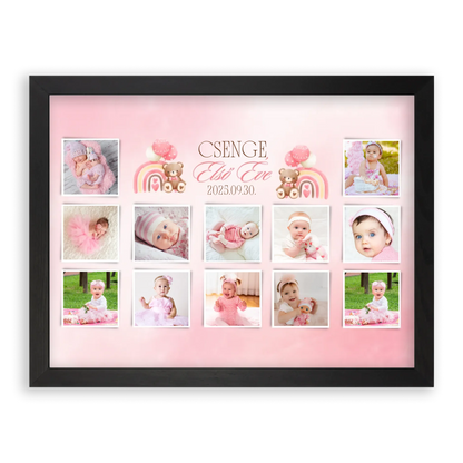 első-évem-falikép-fotókollázs-babáknak-ajándék-első-születésnapra-kislánynak
