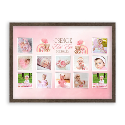 első-évem-falikép-fotókollázs-babáknak-ajándék-első-születésnapra-kislánynak