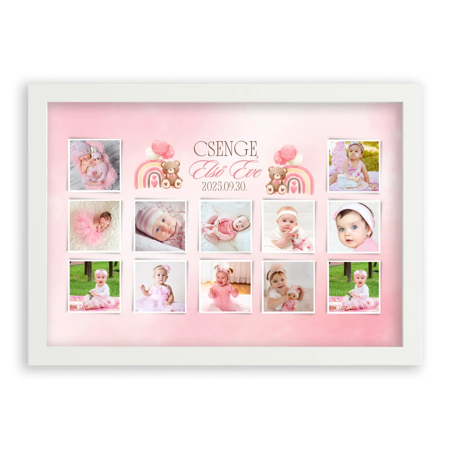 első-évem-falikép-fotókollázs-babáknak-ajándék-első-születésnapra-kislánynak