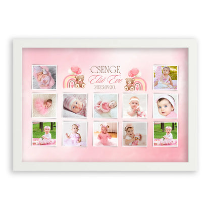 első-évem-falikép-fotókollázs-babáknak-ajándék-első-születésnapra-kislánynak